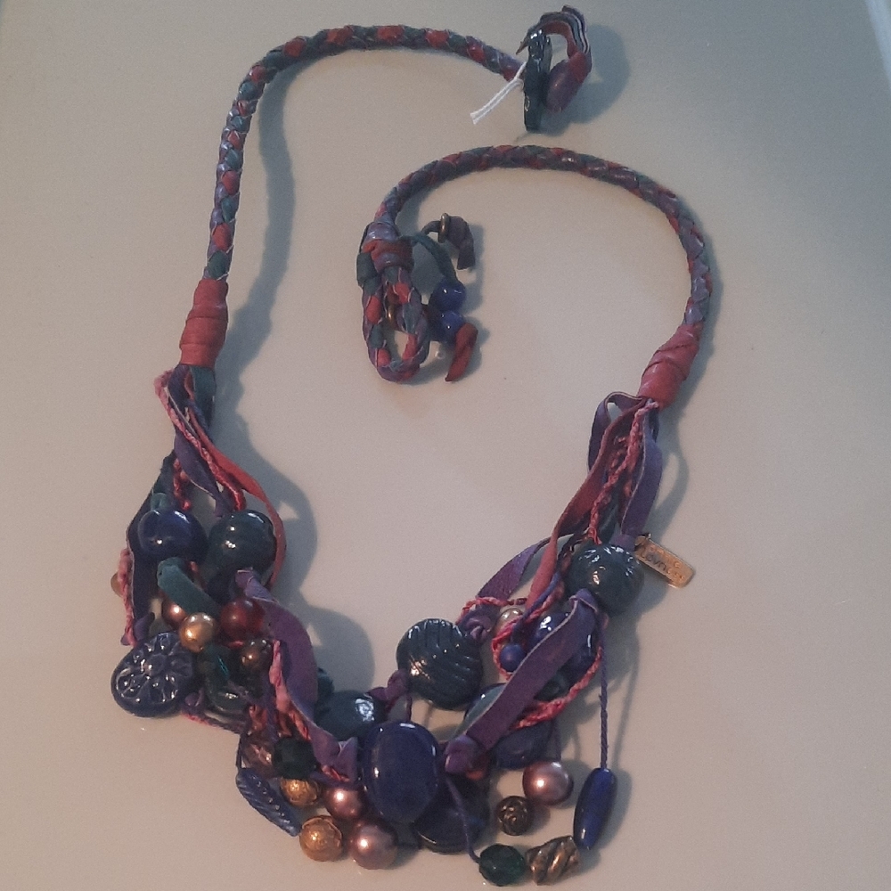Artisan Beaded Necklace with Purple and Gold Accents